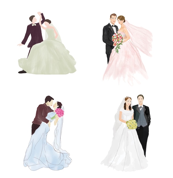 ensemble de collection de mariée et de marié de mariage aquarelle