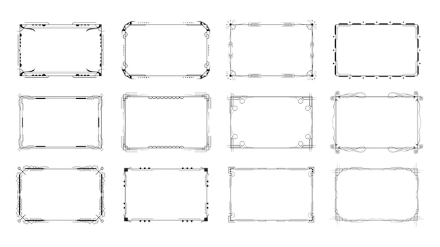 Ensemble Collection Noire Abstraite Ligne Simple Cadre Rectangulaire Doodle Contour Élément Conception Vectorielle