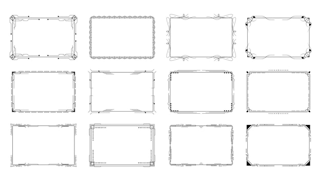 Ensemble Collection Noire Abstraite Ligne Simple Cadre Rectangulaire Doodle Contour Élément Conception Vectorielle