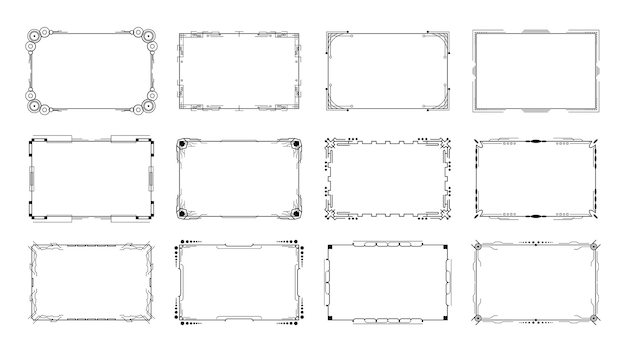 Ensemble Collection Noire Abstraite Ligne Simple Cadre Rectangulaire Doodle Contour Élément Conception Vectorielle