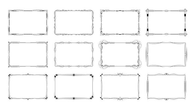 Ensemble Collection Noire Abstraite Ligne Simple Cadre Rectangulaire Doodle Contour Élément Conception Vectorielle