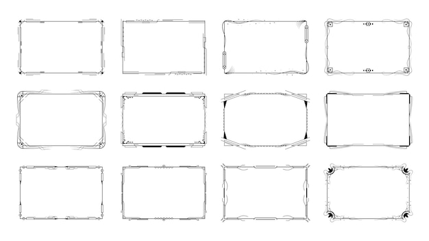 Ensemble Collection Noire Abstraite Ligne Simple Cadre Rectangulaire Doodle Contour Élément Conception Vectorielle