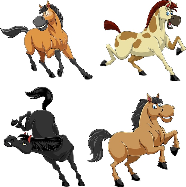 Vecteur ensemble de collection de personnages de dessins animés de chevaux étonnants