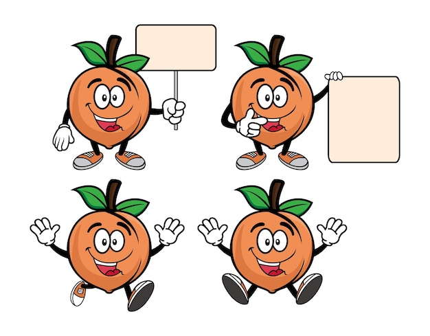 Ensemble De Collection Souriant Personnage De Mascotte De Dessin Animé De Fruits Pêche