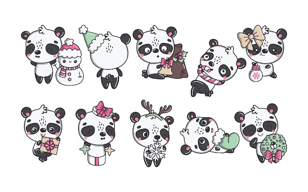 pandas avec boîte-cadeau de Noël 1735521 Art vectoriel chez Vecteezy