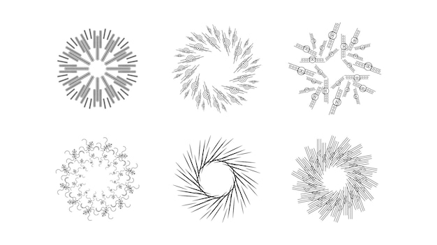 Vecteur ensemble de collections abstraites cercles ronds éruption d'étoiles éruption de soleil sunset ligne noire doodle eléments de conception