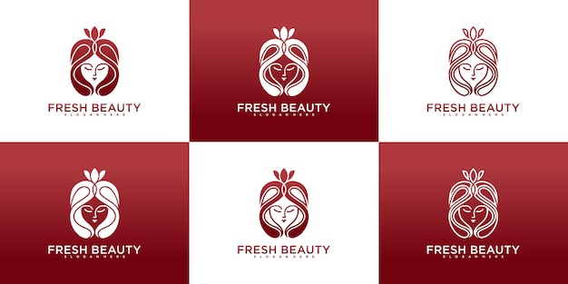Ensemble De Collections De Conception De Logo De Femme De Beauté Fraîche Avec Des Formes De Conception De Logo Uniques Vecteur Premium
