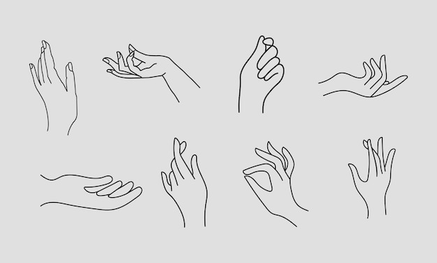 Un ensemble de collections d'icônes de main de femme dans un style linéaire minimal Modèles de conception de logo vectoriel