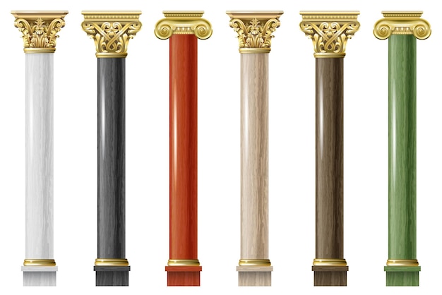 Ensemble de colonnes classiques en or et en marbre dans différents styles Graphiques vectoriels