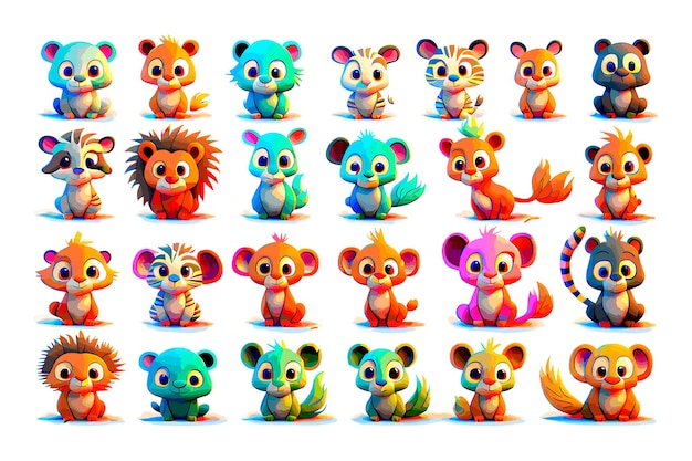 Vecteur un ensemble coloré d'animaux de dessins animés de bébés personnages clipart ensemble illustration d'animal sauvage