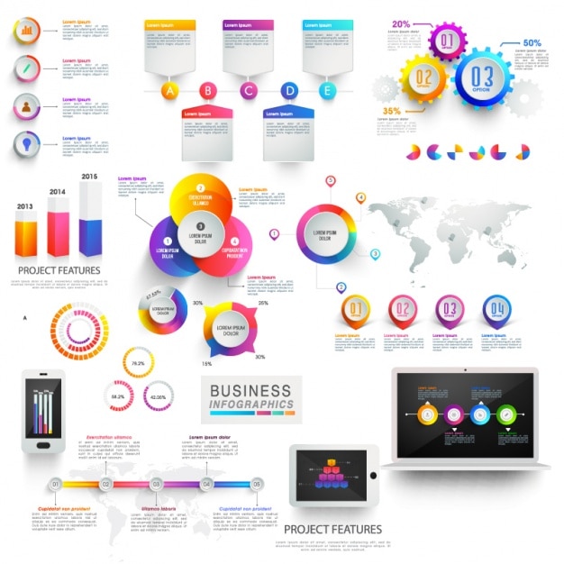 Ensemble Coloré D'éléments Utiles Pour Infographies