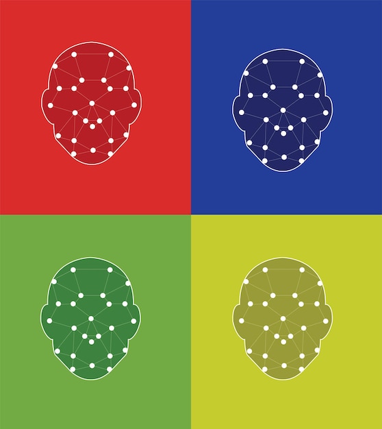 Ensemble coloré d'icône de logo d'identification de reconnaissance faciale