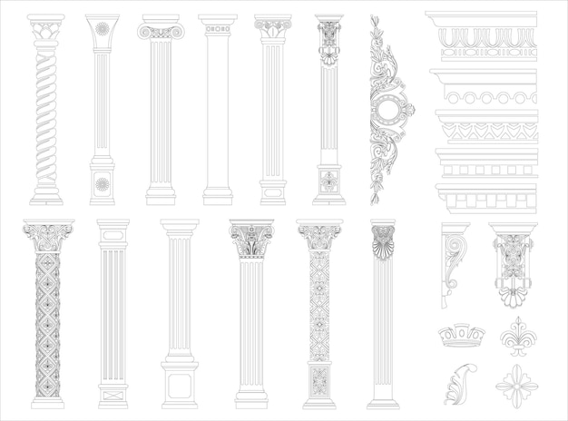 Ensemble de coloriage de contour d'éléments de colonnes classiques