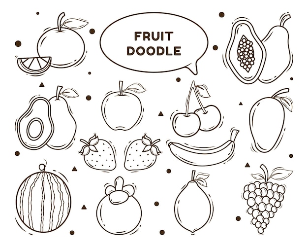 Ensemble De Coloriage De Style Doodle Cartoon Fruits Dessinés à La Main