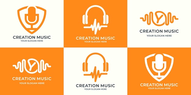 Ensemble De Combinaison De Logo De Fréquence De Lettre Y D'impulsion De Musique De Casque De Podcast De Bouclier