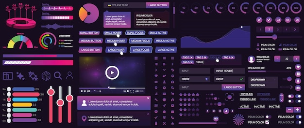 Un ensemble de composants d'interface utilisateur pour les applications mobiles et les sites Web Inclut des boutons, des panneaux, des menus, des curseurs et des graphiques