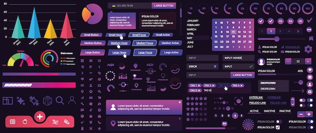 Un ensemble de composants d'interface utilisateur pour les applications mobiles et les sites Web Inclut des boutons, des panneaux, des menus, des curseurs et des graphiques