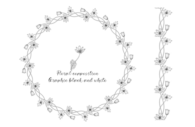 Un ensemble de compositions florales graphiques avec des fleurs délicates en noir et blanc