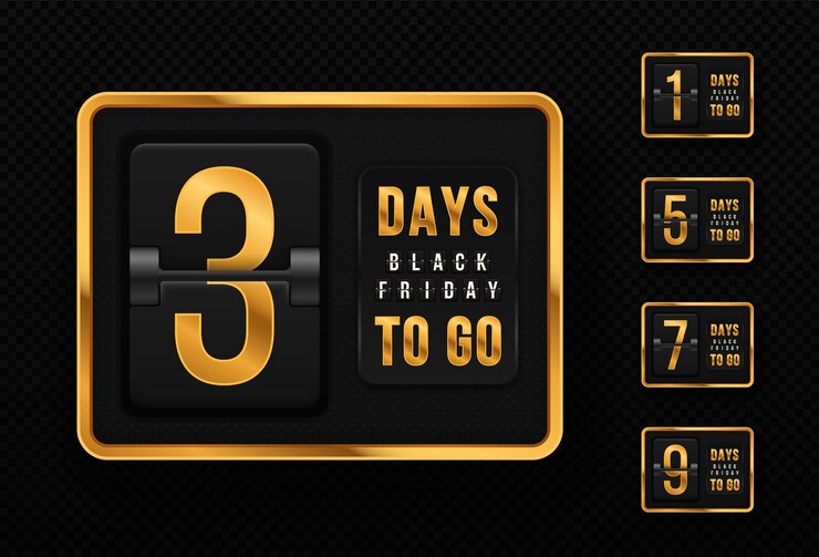 Ensemble de compte à rebours doré pour le Black Friday Affichage du compte à rebours de l'horloge moderne
