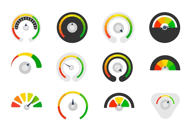 Ensemble De Compteur De Vitesse Différents Appareils De Mesure Avec Une échelle Et Une Flèche Symbole De Vitesse Pointage De Crédit