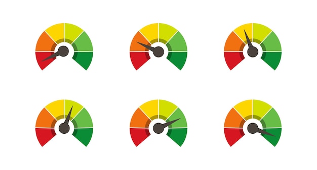 Ensemble de compteur de vitesse avec faible ou dur. Facile Normal Difficile. Ensemble panoramique. Illustration vectorielle