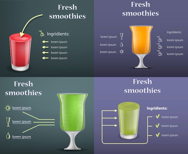 Ensemble De Concept De Bannière De Jus De Fruits Smoothie