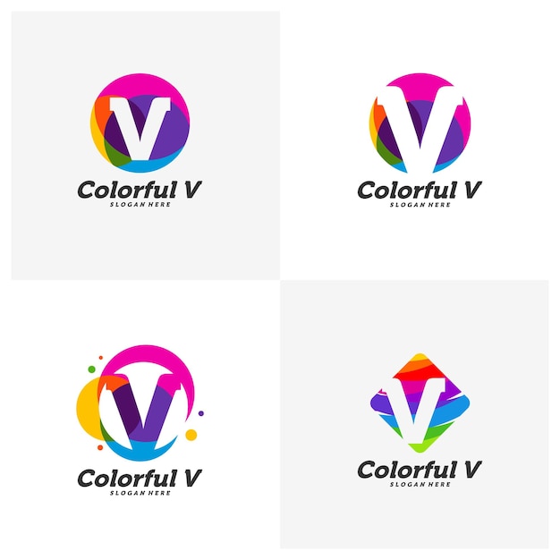 Ensemble De Concept De Conception De Logo Coloré Lettre V. éléments De Modèle De Conception Vectorielle Pour Votre Application Ou Votre Identité D'entreprise.
