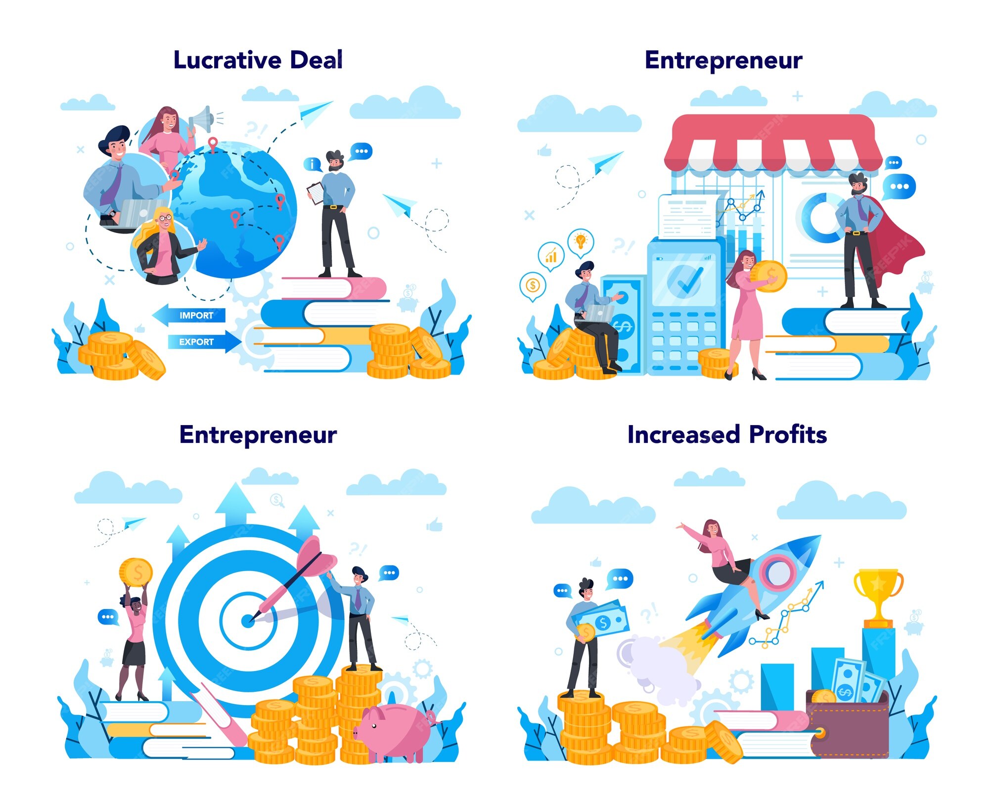Ensemble De Concept Entrepreneur. Idée D'entreprise Lucrative