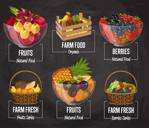 Ensemble De Concept De Fruits De Ferme Biologique