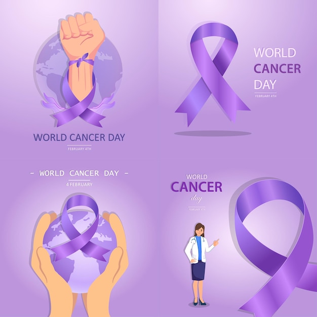 Ensemble De Concept De Journée Mondiale Contre Le Cancer Modèle Vectoriel De Style Plat Adapté à La Page De Destination Web