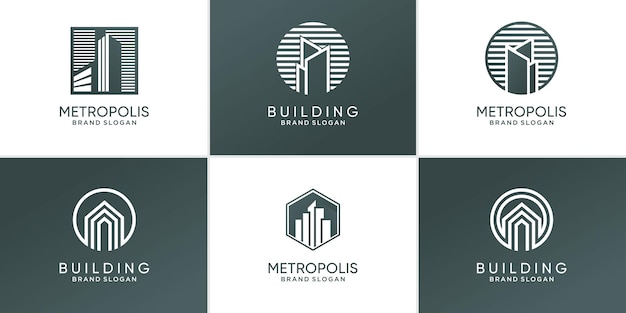 Ensemble De Concept De Logo De Construction Avec Un Concept Unique Créatif Vecteur Premium