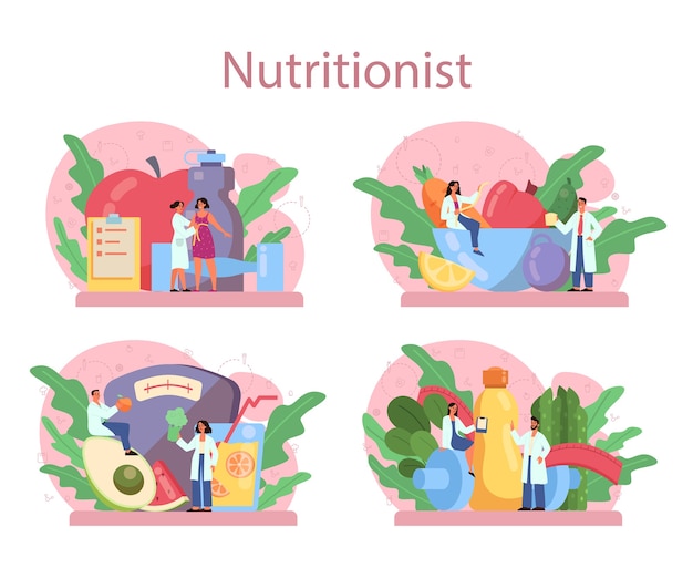 Ensemble De Concept Nutritionniste. Plan D'alimentation Avec Des Aliments Sains Et Physiques