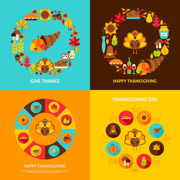 Ensemble De Concept De Thanksgiving. Illustration Vectorielle Stock. Affiches De Vacances D'automne.