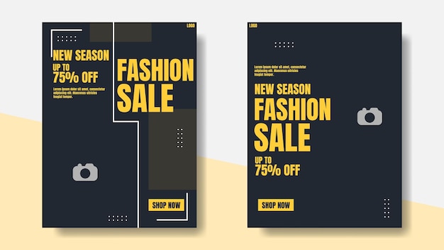 Ensemble De Conception D'affiche De Vente De Mode En Conception De Bannière De Vecteur De Couleur Noir Et Jaune Pour La Promotion Des Entreprises