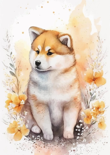 Vecteur ensemble de conception d'aquarelle d'akita inu