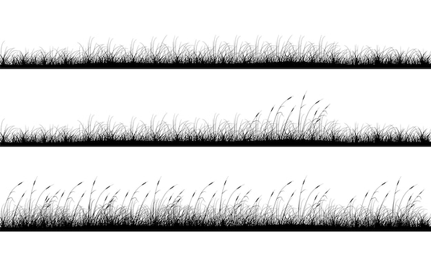 Vecteur ensemble de conception d'arrière-plans panoramiques d'herbe et de roseaux de prairie