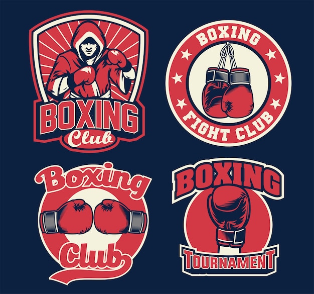 Vecteur ensemble de conception de badge de boxe