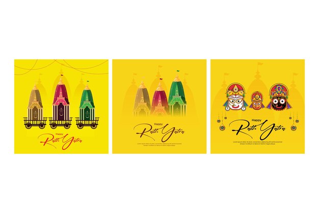 Vecteur ensemble de conception de bannière du modèle de festival indien happy rath yatra