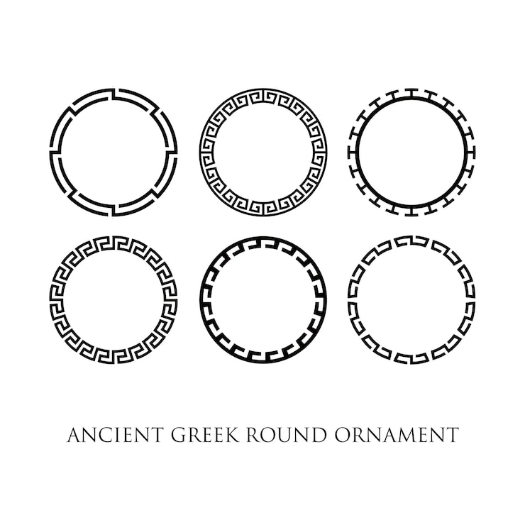 Vecteur ensemble de conception de cadre d'ornement de motif rond grec antique