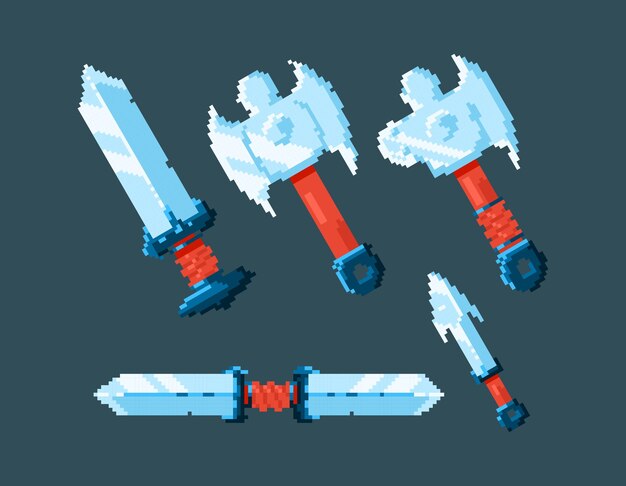 Ensemble de conception d'épée de lame d'interface utilisateur de jeu avec style pixel
