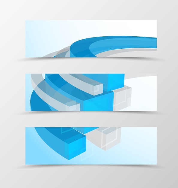 Vecteur ensemble de conception géométrique de bannière d'en-tête avec des lignes bleues et grises 3d dans un style technologique.