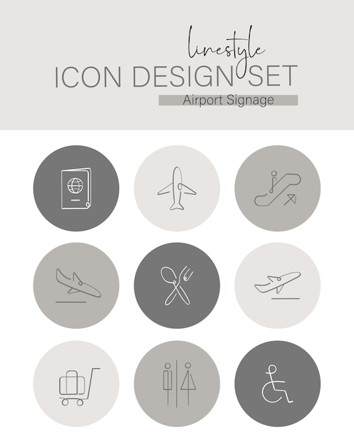 Ensemble De Conception D'icônes De Style De Ligne Signalisation D'aéroport