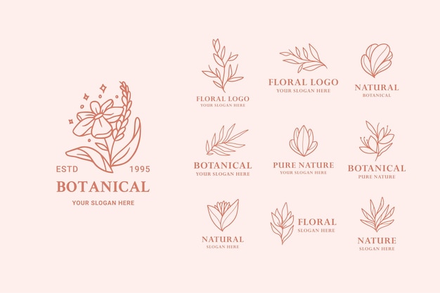 Ensemble De Conception D'illustration De Logo Botanique Floral Dessiné à La Main Rose Vintage Moderne Pour La Marque De Beauté