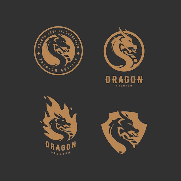 Ensemble De Conception De Logo D'icône De Vecteur D'emblème De Dragon