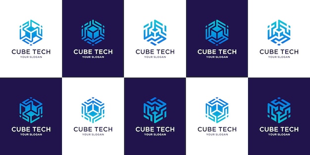 Vecteur ensemble de conception de logo de technologie de cube ou de technologie d'hexagone