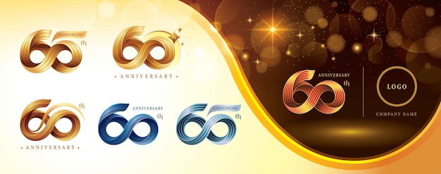 Ensemble de conception de logotype du 60e anniversaire Célébration du soixantième anniversaire Logo Twist Infinity