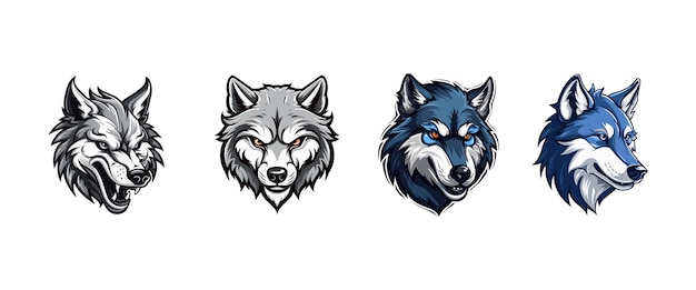 Ensemble De Conception De Mascotte De Loup Collection De Logos De Loup Pack Vectoriel D'illustration De Découpe De Loup