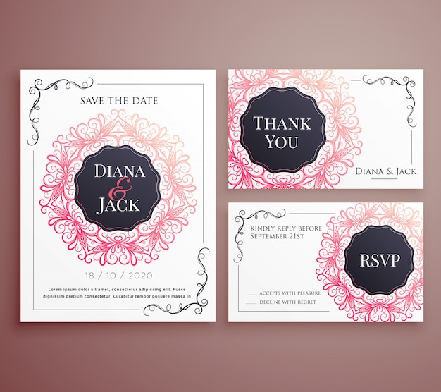 ensemble de conception de modèle de carte d'invitation de mariage