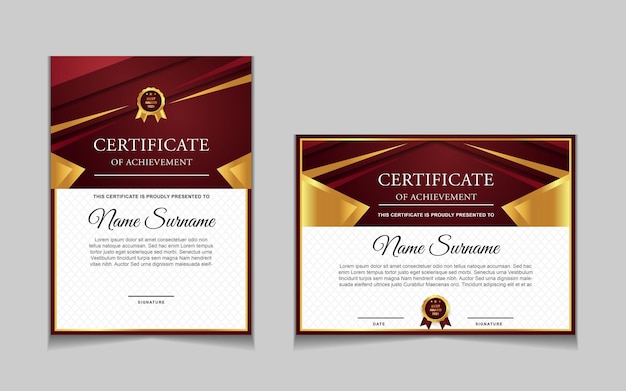 Ensemble de conception de modèle de certificat avec des formes modernes rouges et luxueuses