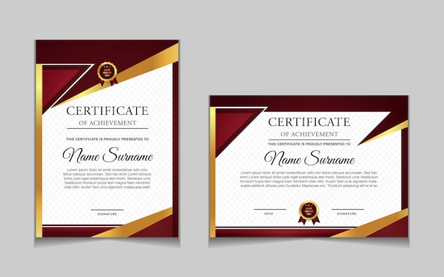 Ensemble de conception de modèle de certificat avec des formes modernes rouges et luxueuses